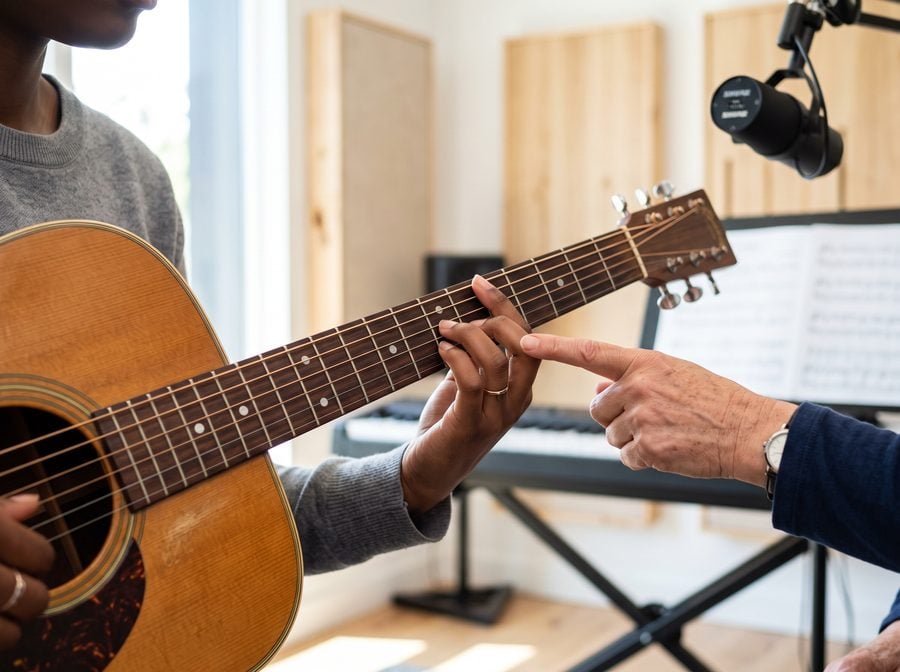 Learning chords on acoustic guitar
